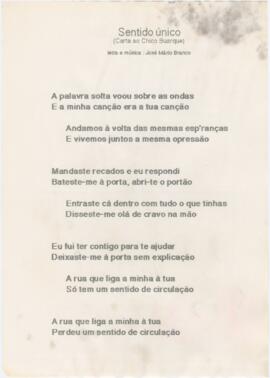 Letra da canção "Sentido único  (Carta ao Chico Buarque)"