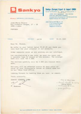 Correspondência da Sankyo para José Mário Branco