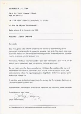 Correspondência de José Mário Branco para João Teixeira (EMI-Valentim de Carvalho)