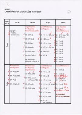 Samuel - Calendário de gravações Abril 2016
