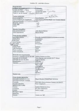 Créditos / ficha técnica do disco "Ao Vivo em 1997"