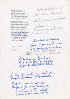 Letra da canção "Quando Lisboa escurece" + apontamentos