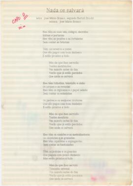Letra da canção "Nada os salvará"