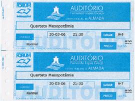 Bilhetes de espectáculo do Quarteto Mesopotâmia