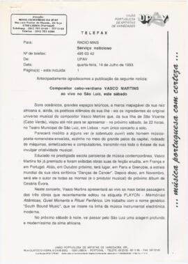 Comunicado de imprensa para a Rádio Mais