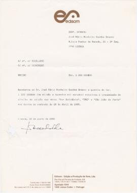 Correspondência da Edisom para José Mário Branco