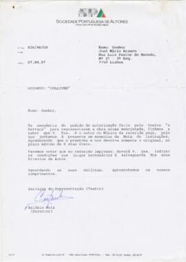 Correspondência da Sociedade Portuguesa de Autores para José Mário Branco