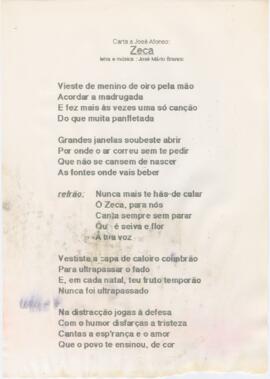 Letra da canção "Zeca (Carta a José Afonso)"