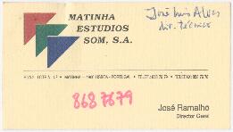 Cartão de contacto de José Ramalho (Matinha Estúdios)