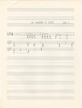 Partitura para voz 3 de harmonização vocal para a canção "La Marine à voile"