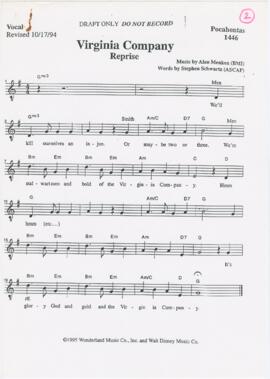 Partitura da canção "Virginia Company (Reprise)"