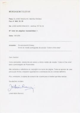 Correspondência de José Mário Branco para José Ramalho (Matinha Estúdios)