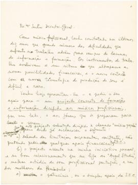 Correspondência de José Mário Branco para Fernando Alçada + projecto de ciclos de formação