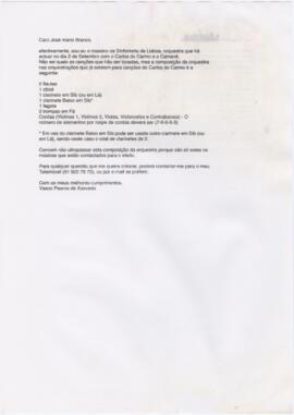 Correspondência de Vasco Pearce de Azevedo para José Mário Branco