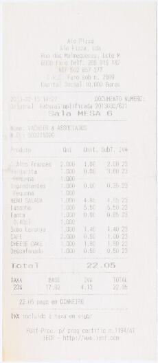 Factura de refeição