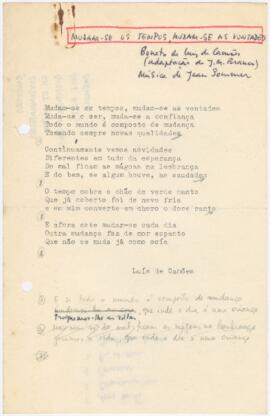 Letra da canção "Mudam-se os tempos, mudam-se as vontades" + partituras da canção &quot...