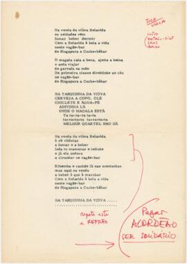 Letra da canção "A Tasca da Viúva Belavida"