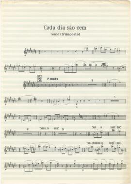 Partitura para tenor (transposto) da canção "Cada Dia São Cem"