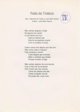 Letra da canção "Fado da Tristeza"