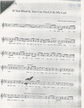 Partitura da canção "If You Want It, You Can Find Me In My Cart" + guião de série telev...