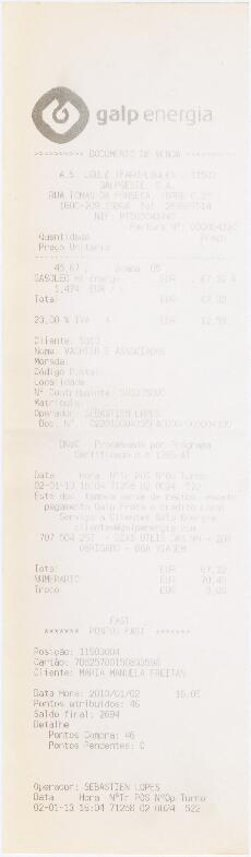 Factura / recibo da Galp