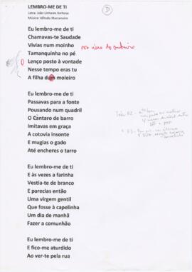 Letra da canção "Lembro-me de Ti"