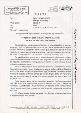 Comunicado de imprensa para a Rádio Nova Loures