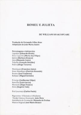 Guião da peça de teatro "Romeu e Julieta"