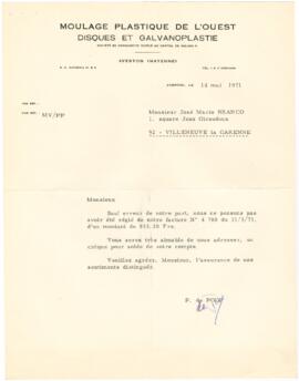 Correspondência entre P. de Poix (Moulage Plastique de l'Ouest) e José Mário Branco