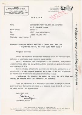 Correspondência da UPAV / José Mário Branco para a SPA + apontamentos