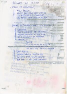 Letra da canção "Recado ao Porto" + correspondência