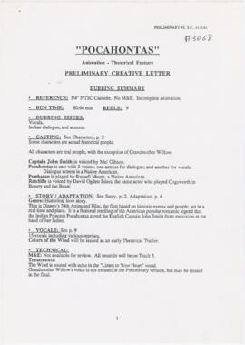 Ficha descritiva do filme "Pocahontas"