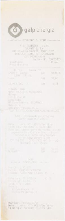 Factura / recibo da Galp